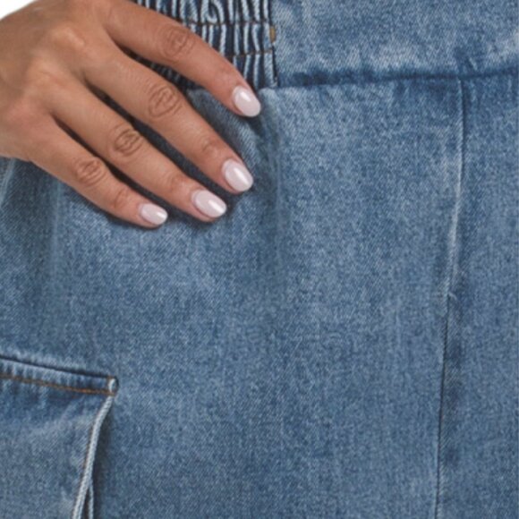 GRACIA Flap Pocket Elastic Waist Denim Shorts - Picture 3 of 5